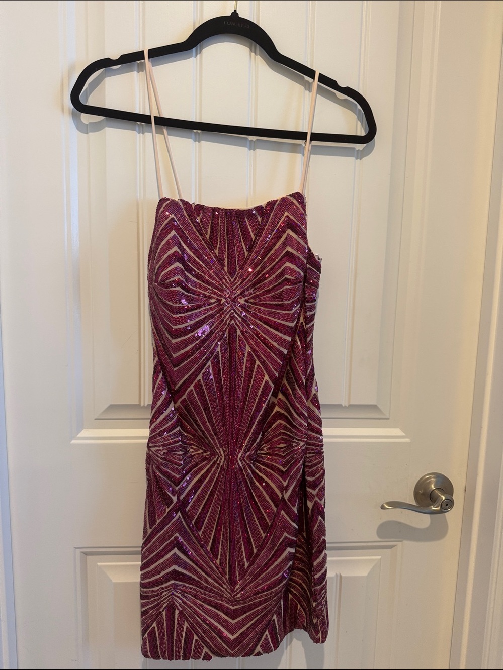 Lulu's Pink Sequin Geometric Spaghetti-Strap Mini Dress